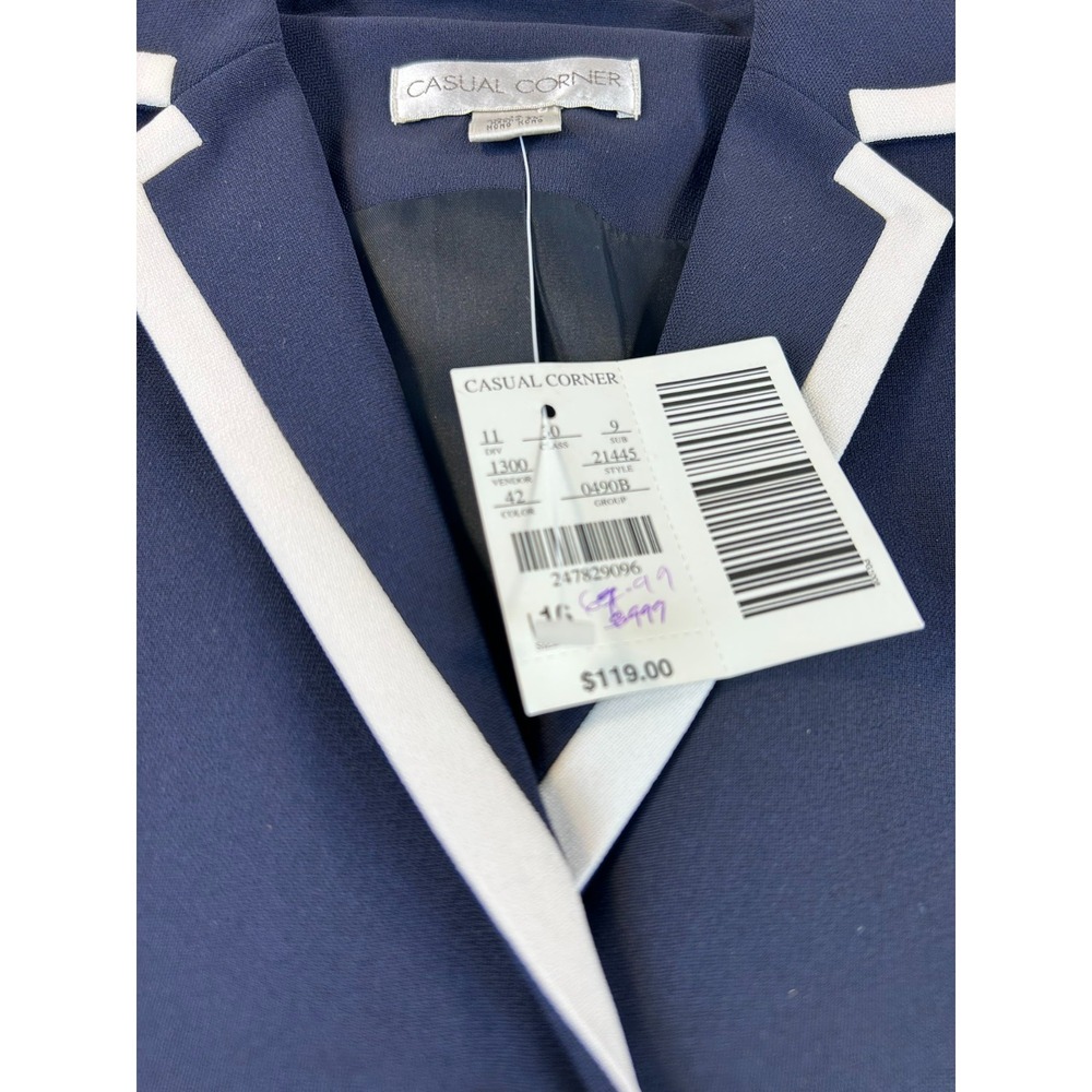 Casual Corner Women Blazer Jacket Sz 10 Navy White Button Front Classic Preppy - Picture 11 of 11